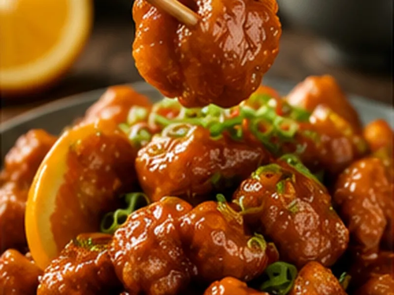 Crispy glazed chicken pieces — General Tso's style
